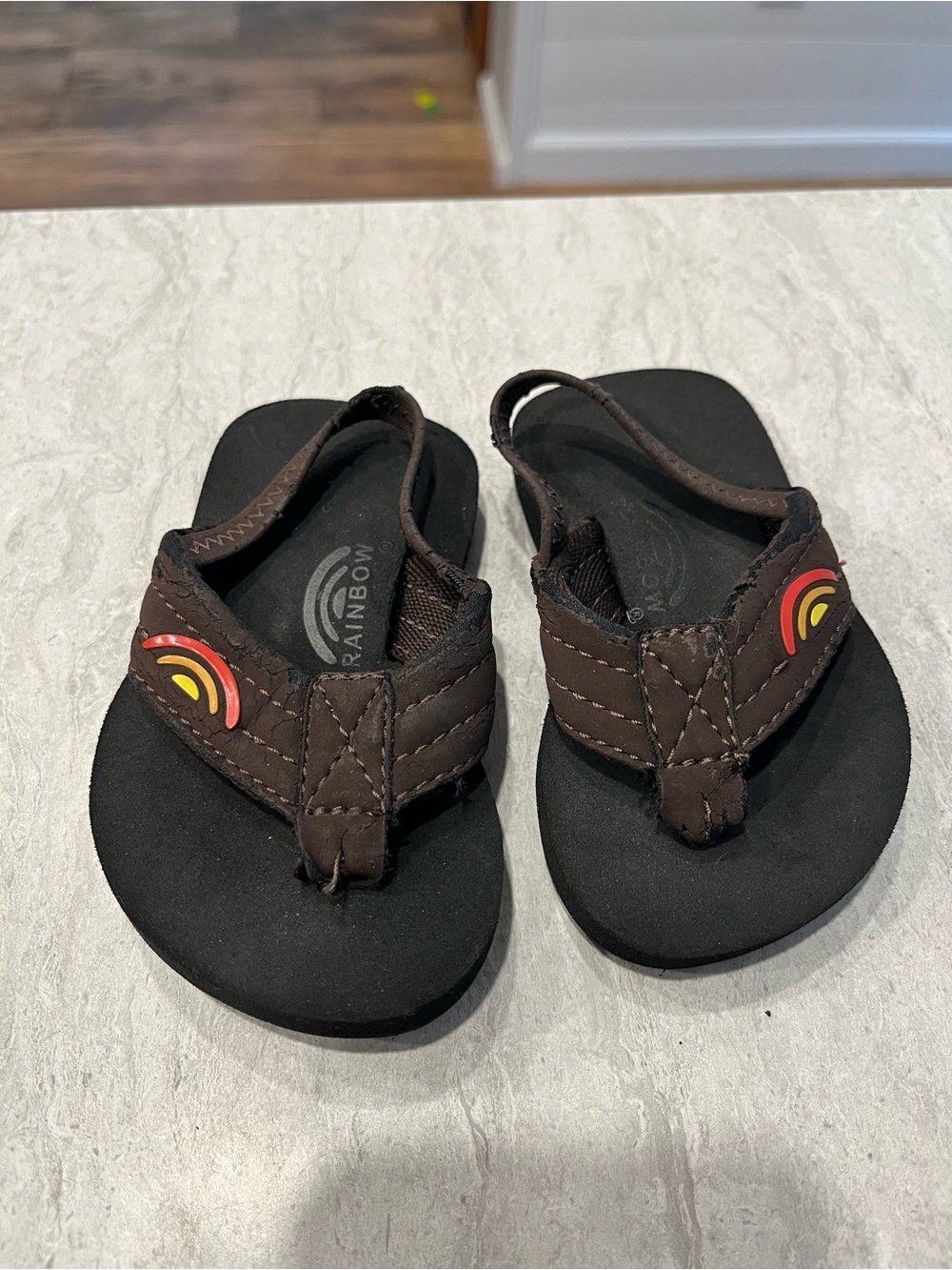Rainbow Kids Brown and Black Sandals with Red & Yellow Rainbow Accent